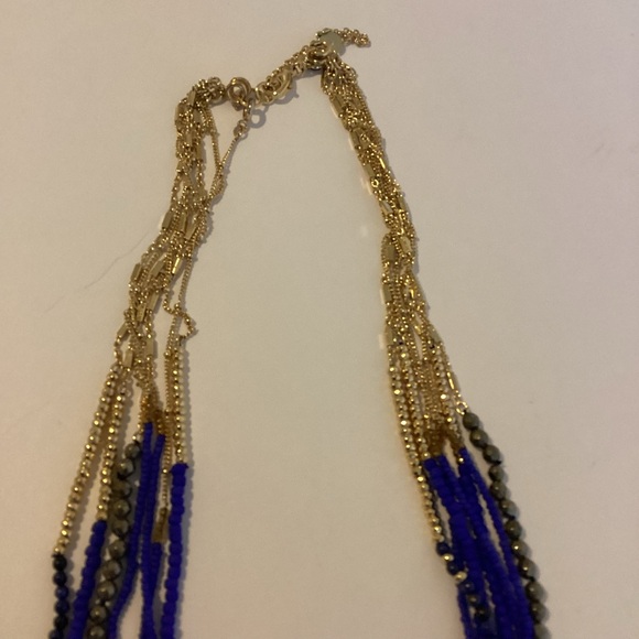 Stella & Dot Tulum Necklace Tassel Fringe Multi Strand Blue Gold Layers - Picture 9 of 16
